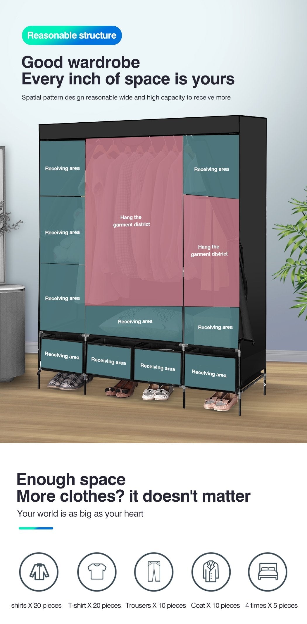 Bedroom Stylish and elegant 4 Drawers portable wardrobe