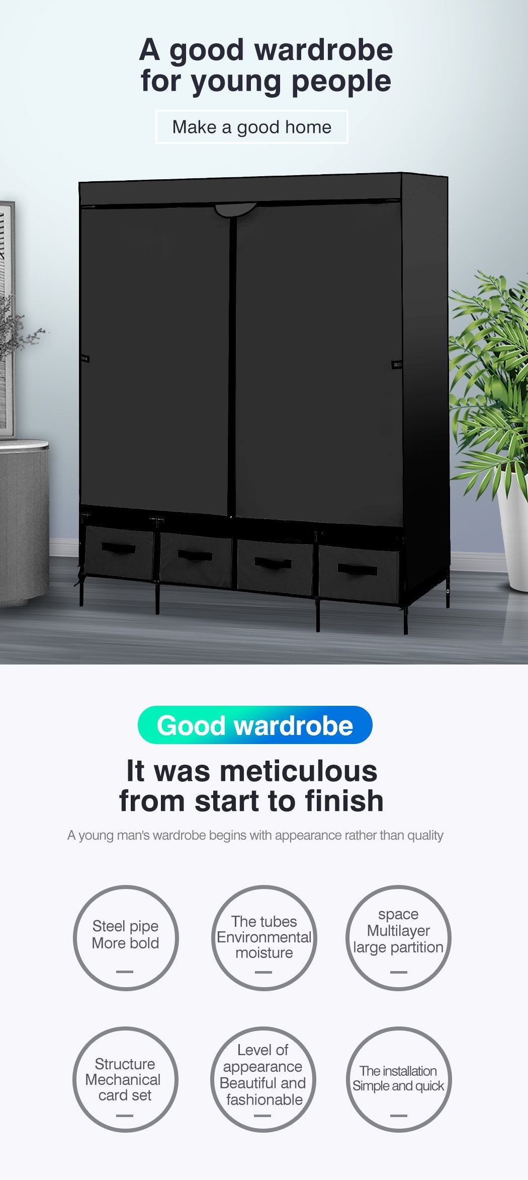 Bedroom Stylish and elegant 4 Drawers portable wardrobe