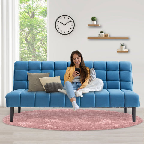 Suede Fabric Sofa Bed Furniture Lounge Seat Blue