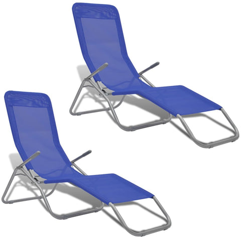 Sun Loungers 2 pcs Steel Frame and Textilene Blue