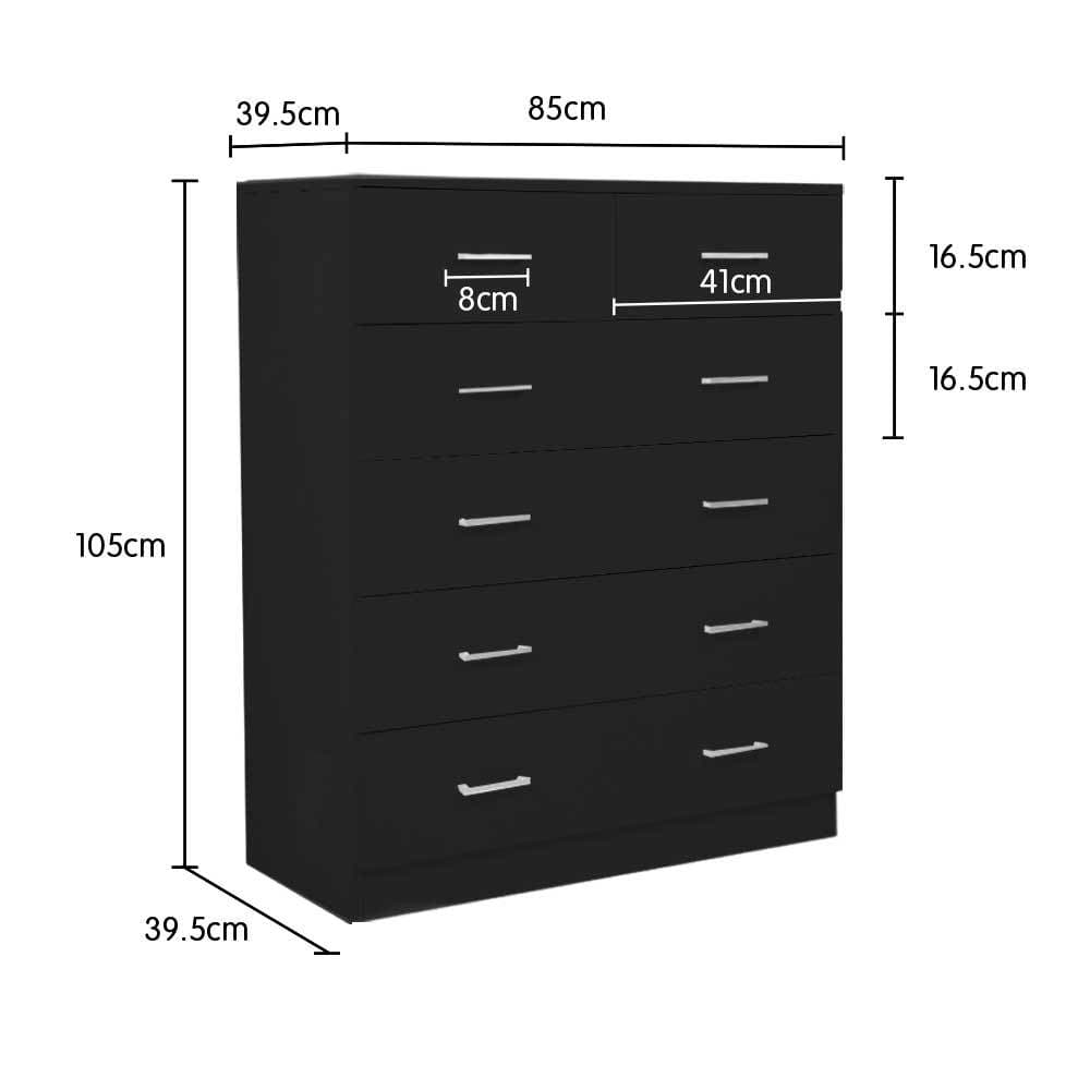 Tallboy Dresser 6 Chest of Drawers Cabinet 85 x 39.5 x 105 - Black