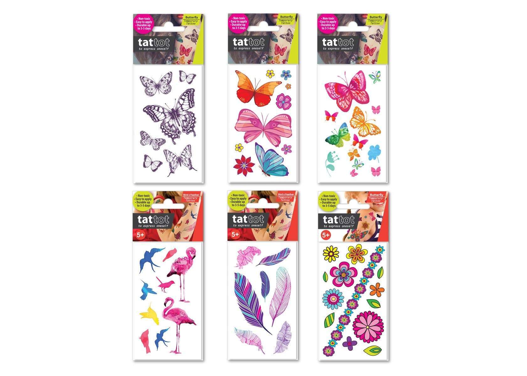toys for infant Temporary Tattoo Set Of 6 Butterfly & Flower