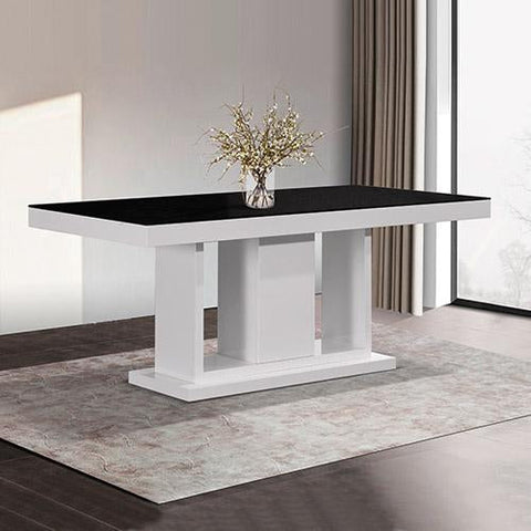Dining The glossy finish Dining Table Black Glass & White Painting