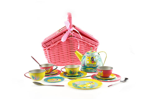 Tiger Tin Tea Set In Picnic Basket 18Pcs