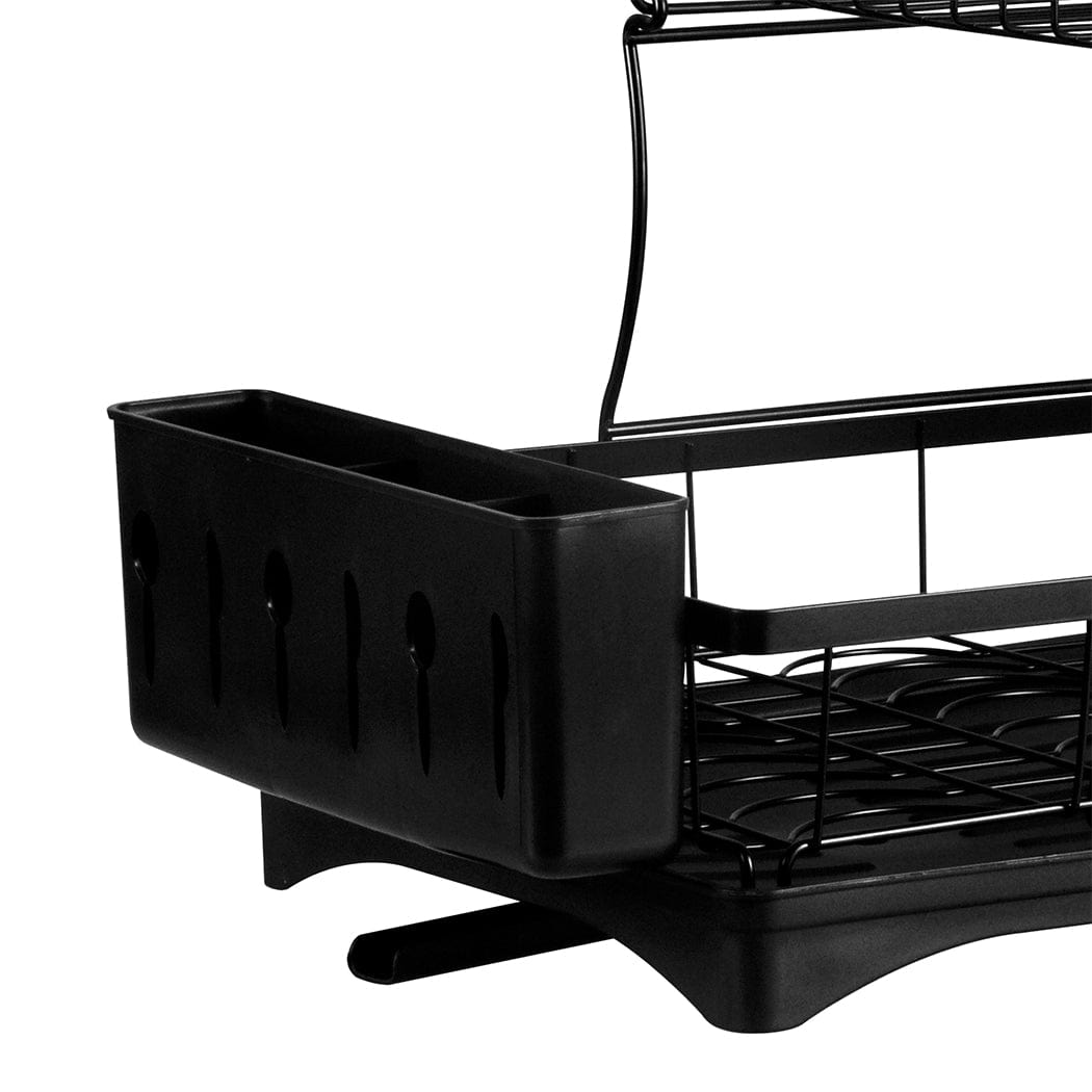 TOQUE Detachable Dish Drying Rack Cutlery Organizer Drainer Board 2 Tier Black