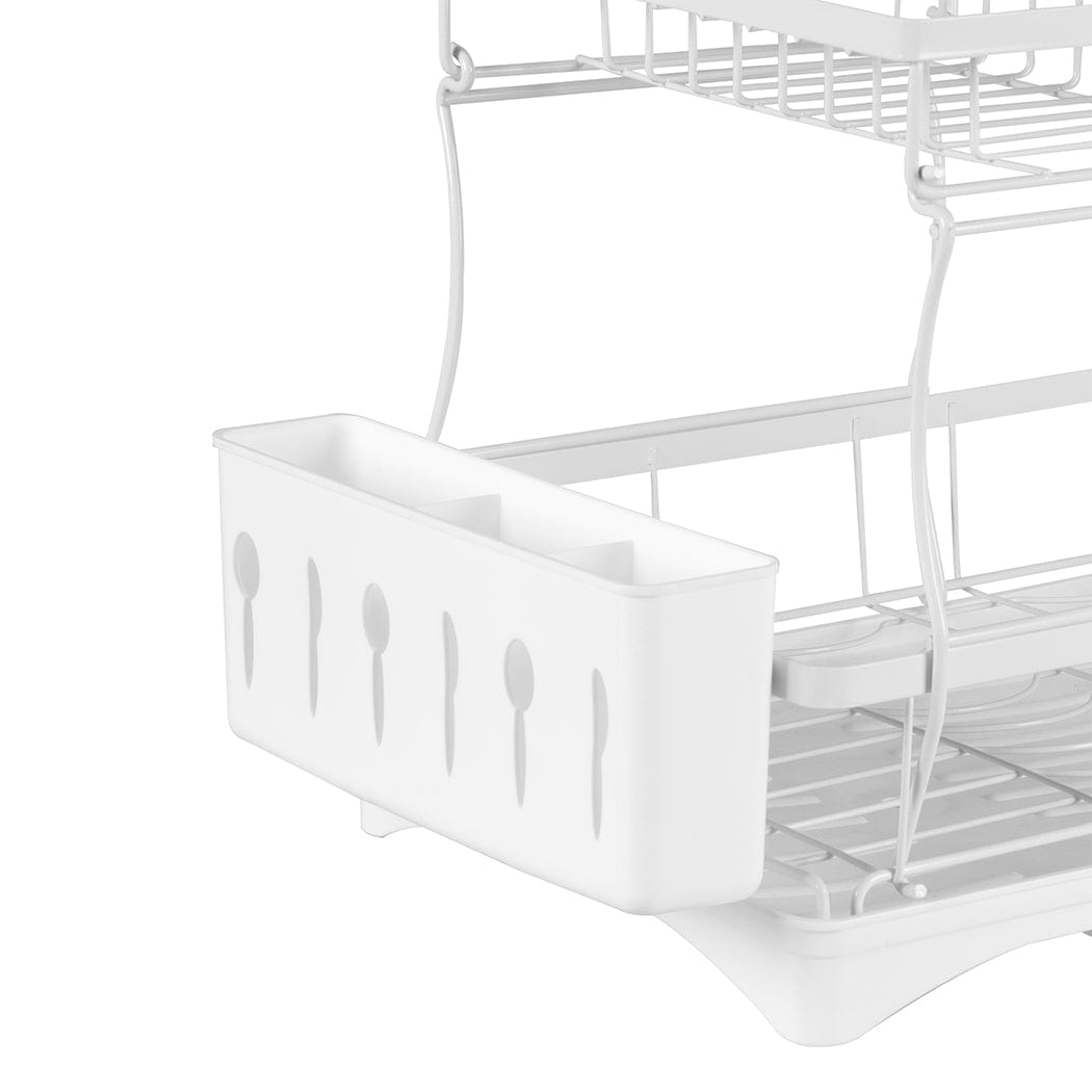 TOQUE Detachable Dish Drying Rack Cutlery Organizer Drainer Board 2 Tier White