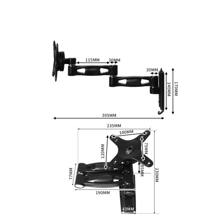 Traderight Caravan LCD TV Bracket Adjustable Dual Arm Wall Mounted