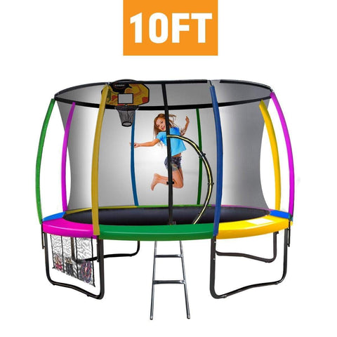 Kahuna Trampoline 10 ft with Basketball set - Rainbow