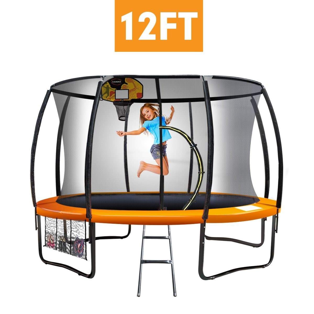 Trampoline 12 ft with Basketball set - Orange