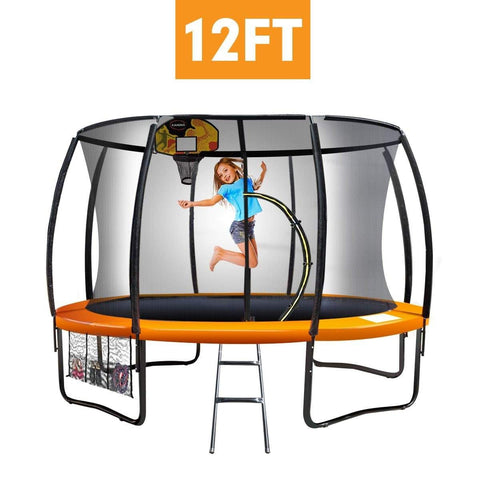 Trampoline 12 ft with Basketball set - Orange