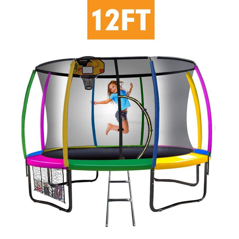 Kahuna Trampoline 12 ft with Basketball set - Rainbow