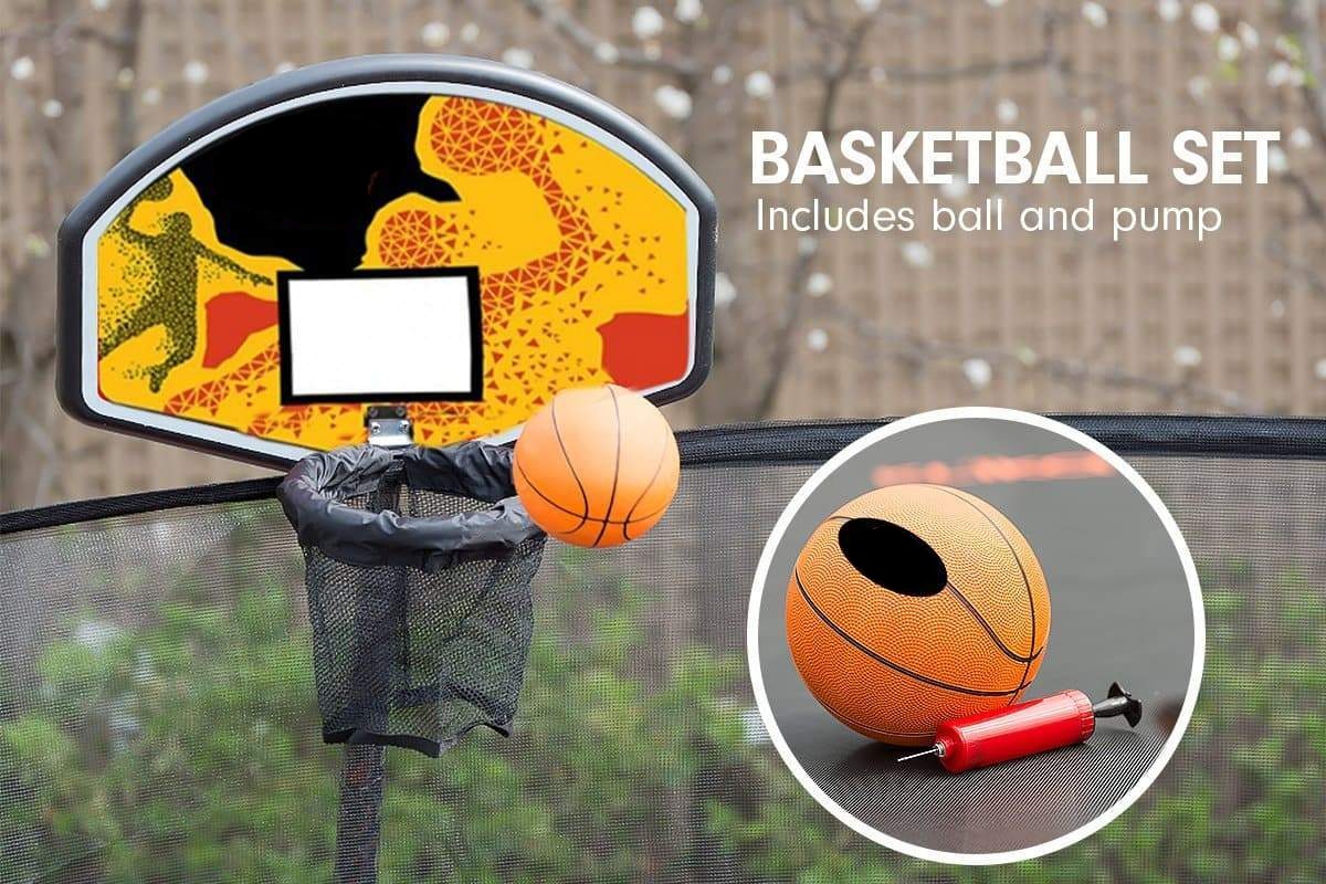 Kahuna Trampoline 16ft with Basketball Set - Rainbow