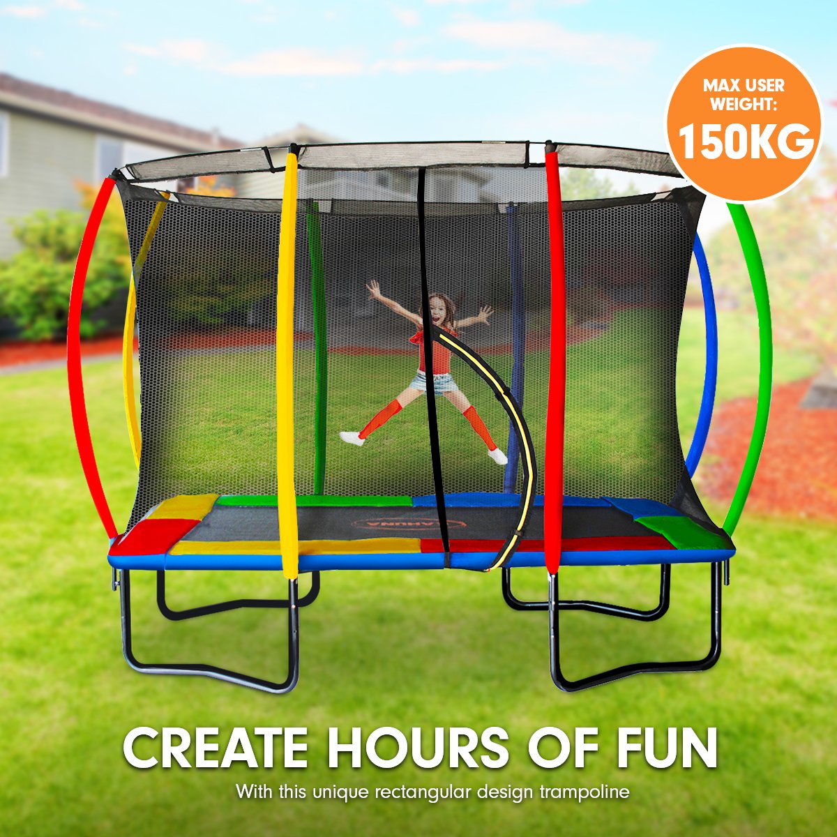 trampolines Trampoline 6 ft x 9 ft Rectangular Outdoor - Rainbow