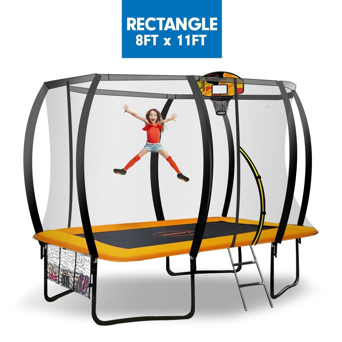 trampolines Trampoline 8 ft x 11 ft Rectangular with Basketball Set