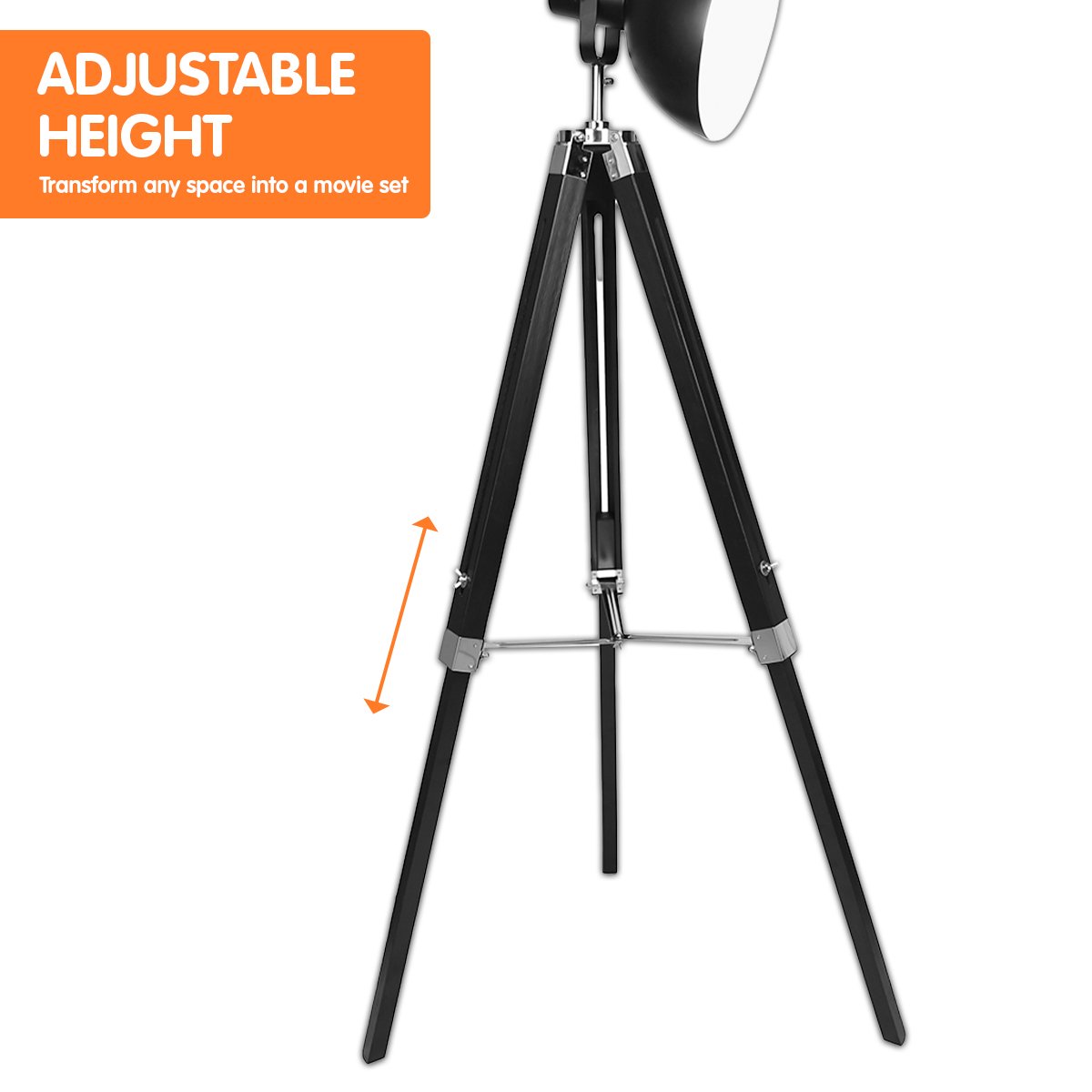Tripod Adjustable Metal Floor Spot Lamp  Black