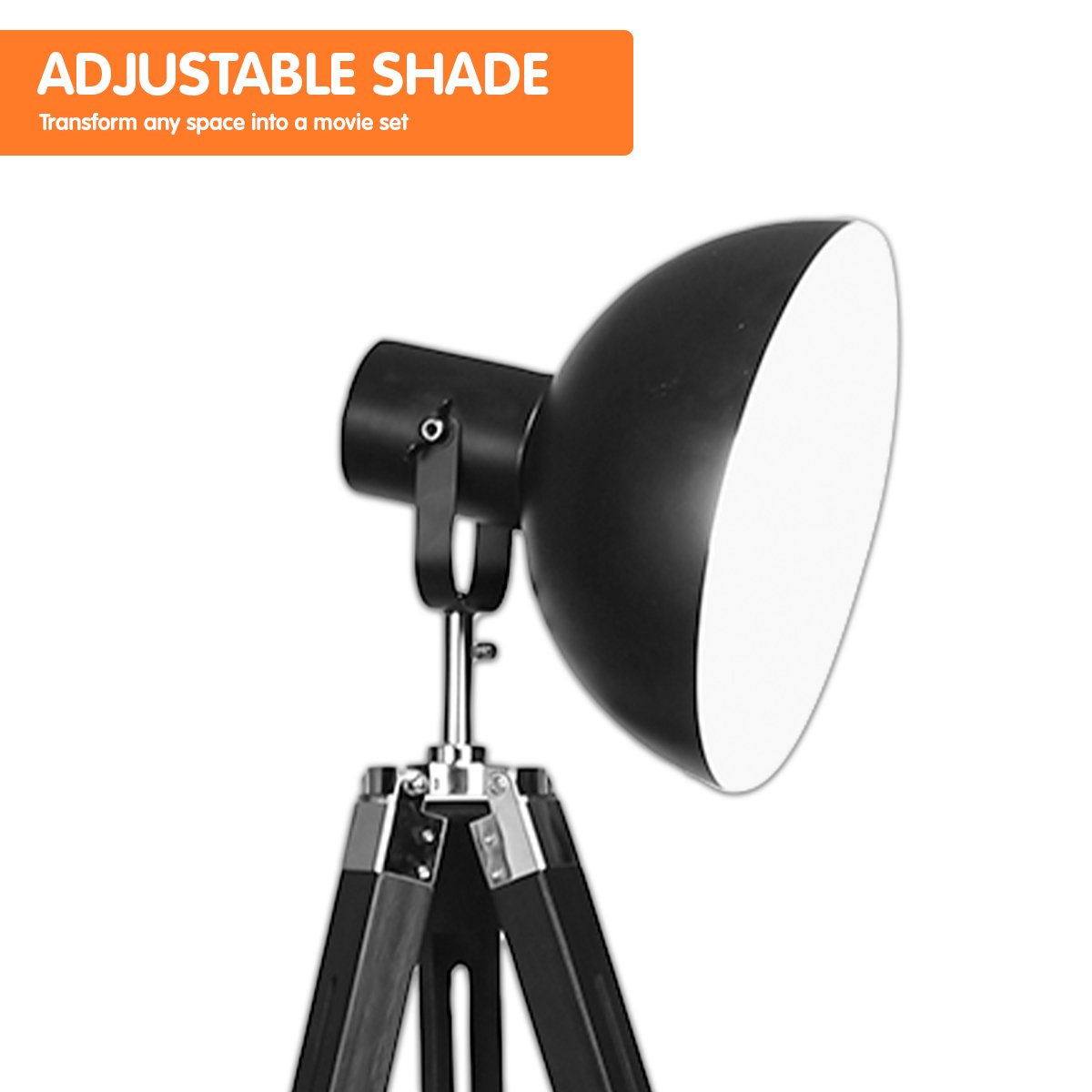 Tripod Adjustable Metal Floor Spot Lamp  Black