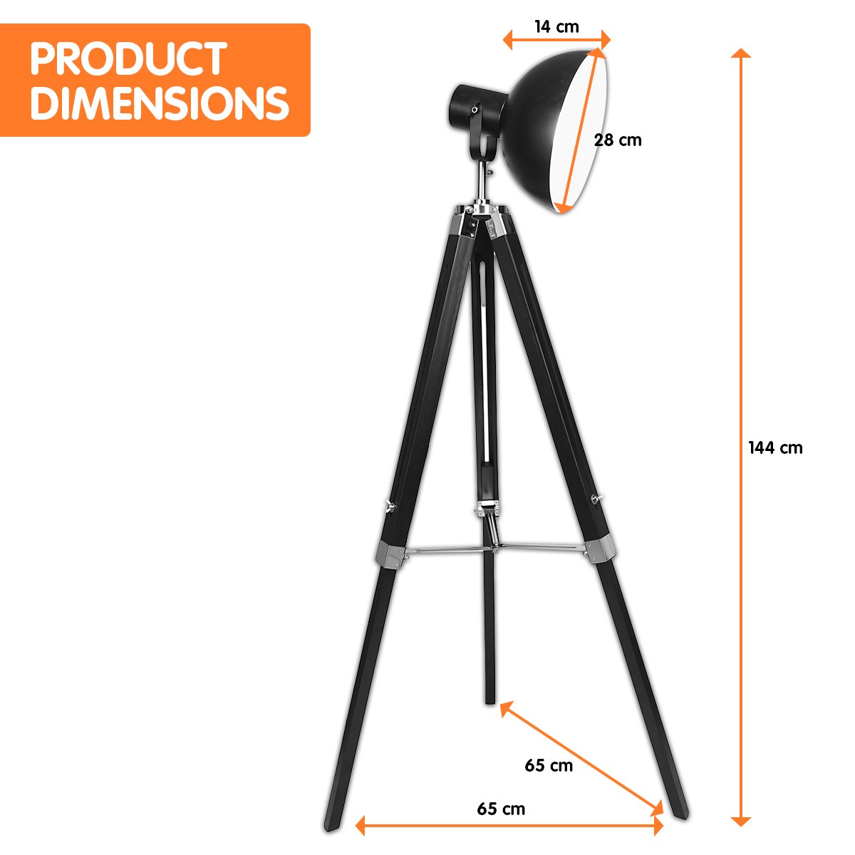 Tripod Adjustable Metal Floor Spot Lamp  Black