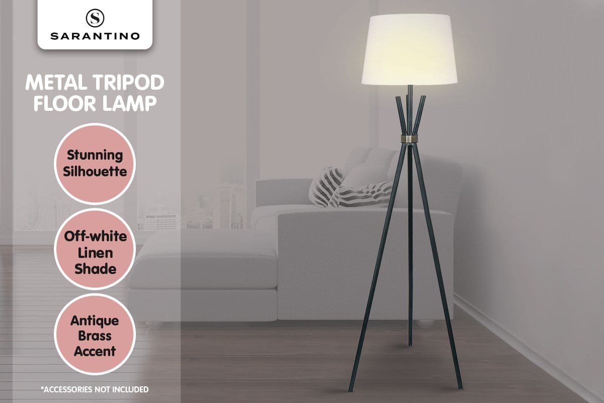Tripod Floor Lamp In Metal And Antique Brass