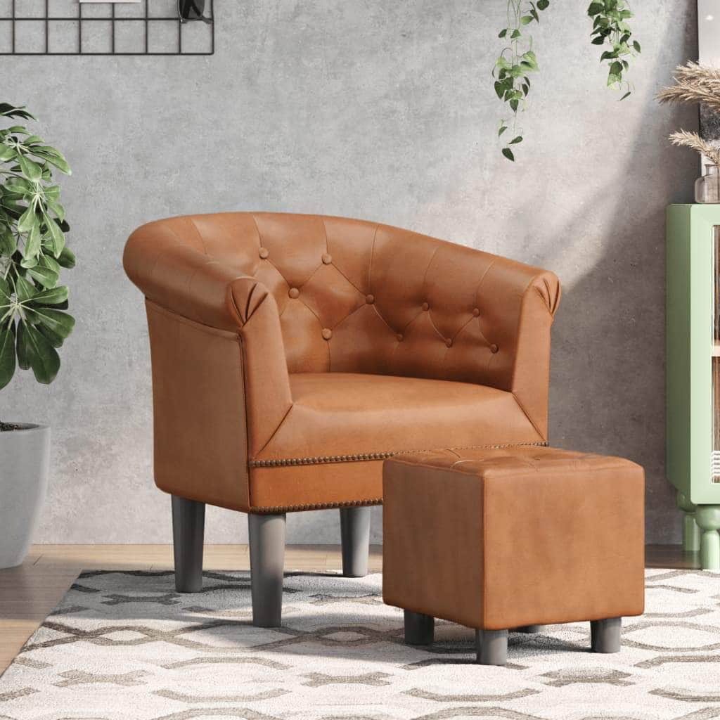 Tub Chair Silver/Brown/White Faux Leather