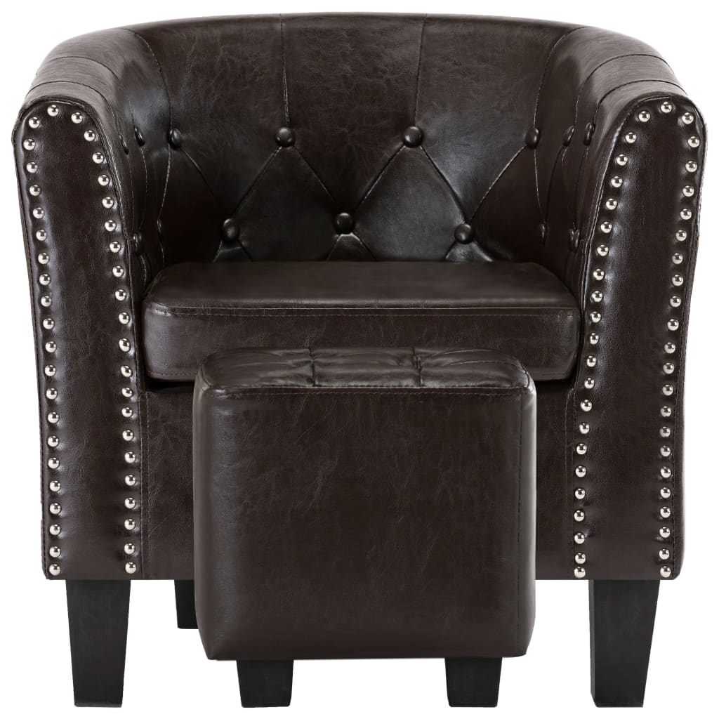 Tub Chair with Footstool Brown