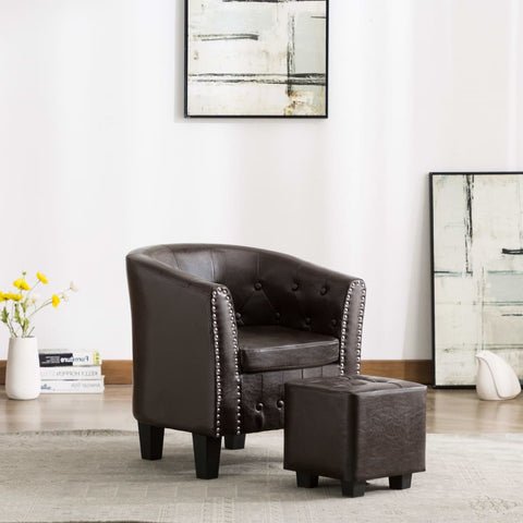 Tub Chair with Footstool Brown