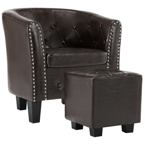 Tub Chair with Footstool Brown