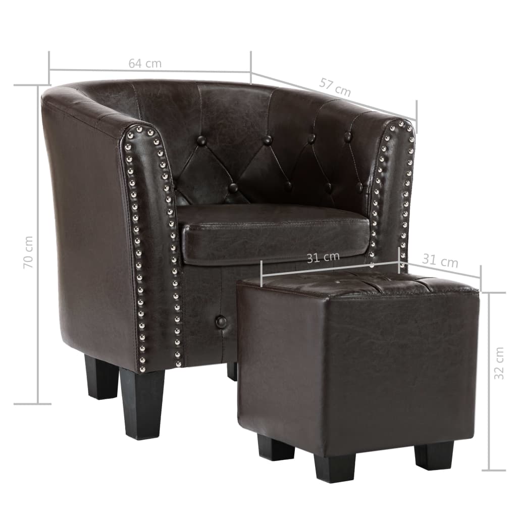 Tub Chair with Footstool Brown