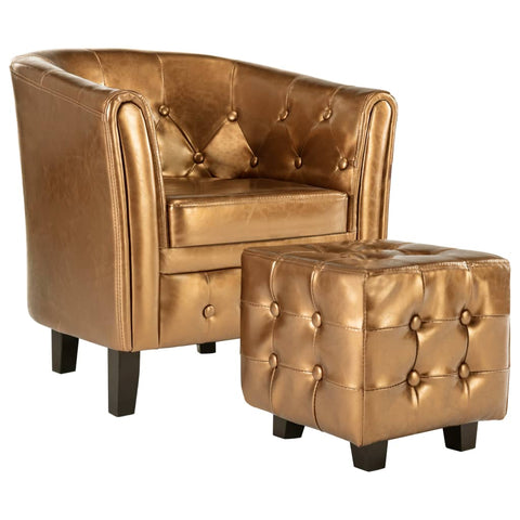 Tub Chair with Footstool faux Leather Brown