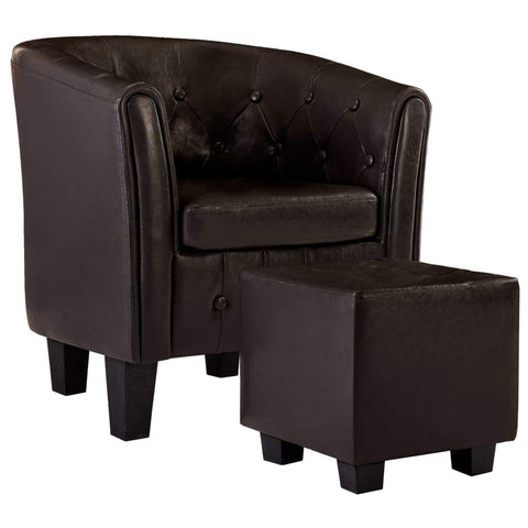 Tub Chair with Footstool Brown faux Leather