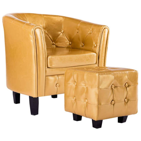 Tub Chair with Footstool Gold faux Leather