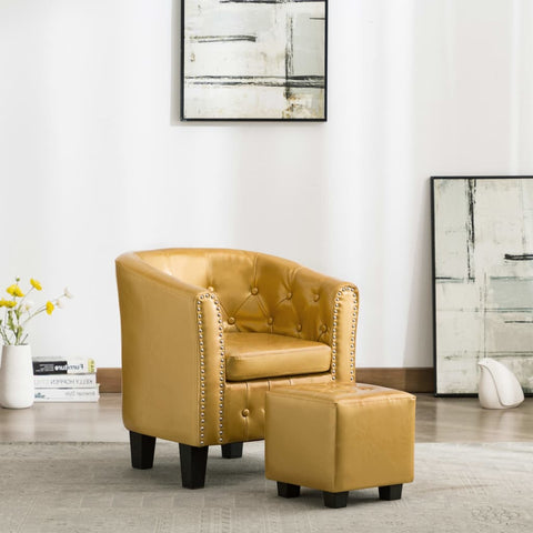 Tub Chair with Footstool Shiny Gold