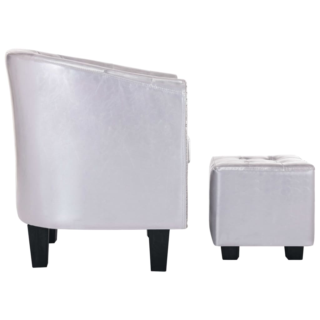 Tub Chair with Footstool Shiny Sliver