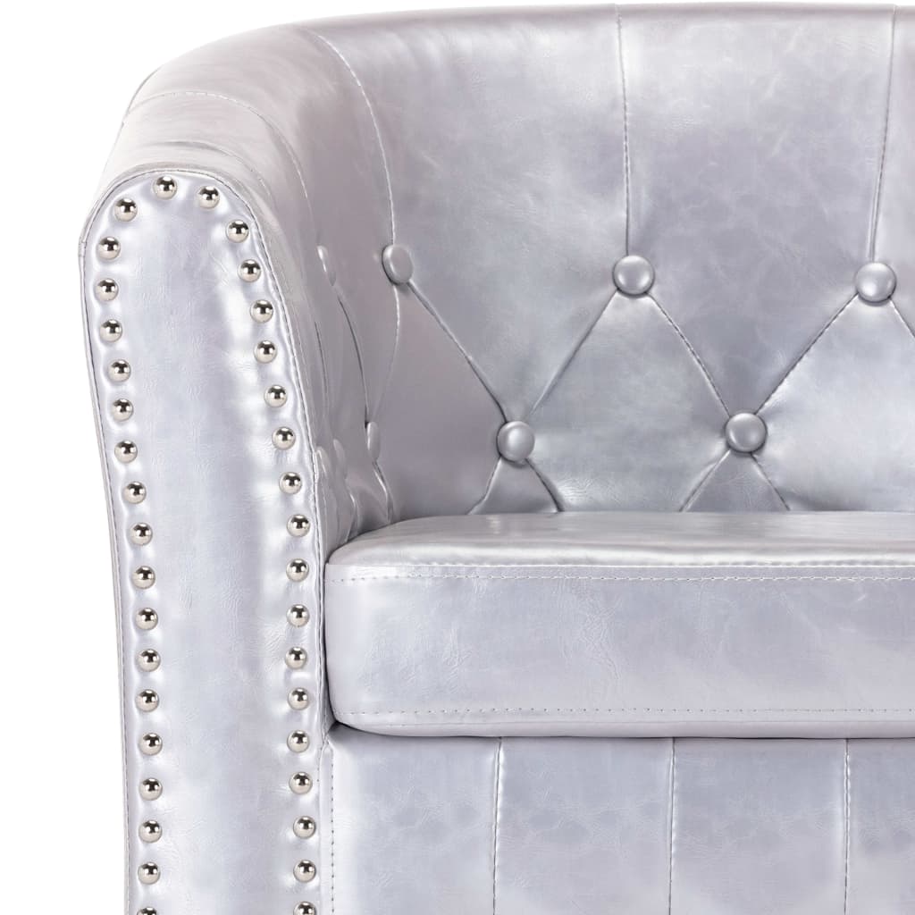 Tub Chair with Footstool Shiny Sliver