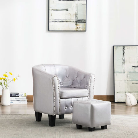 Tub Chair with Footstool Shiny Sliver