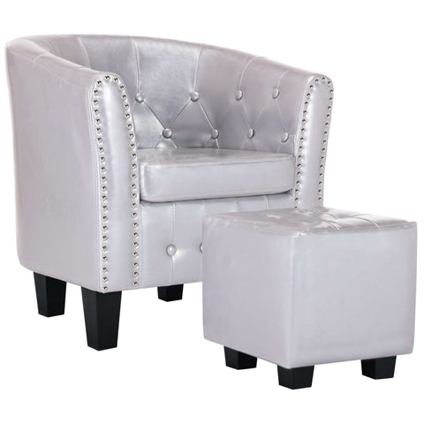 Tub Chair with Footstool Shiny Sliver