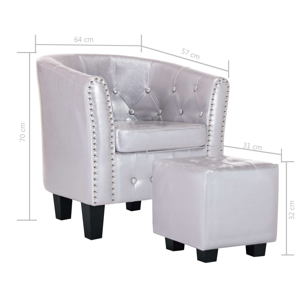 Tub Chair with Footstool Shiny Sliver
