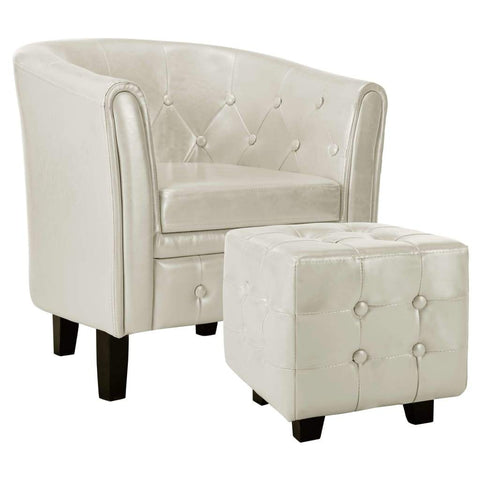 Tub Chair with Footstool faux Leather White