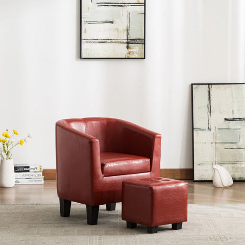 Tub Chair with Footstool Wine Red