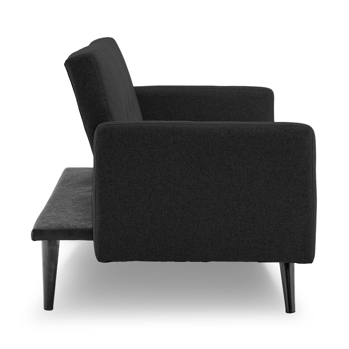 Tufted Faux Linen 3-Seater Sofa Bed With Armrests - Black
