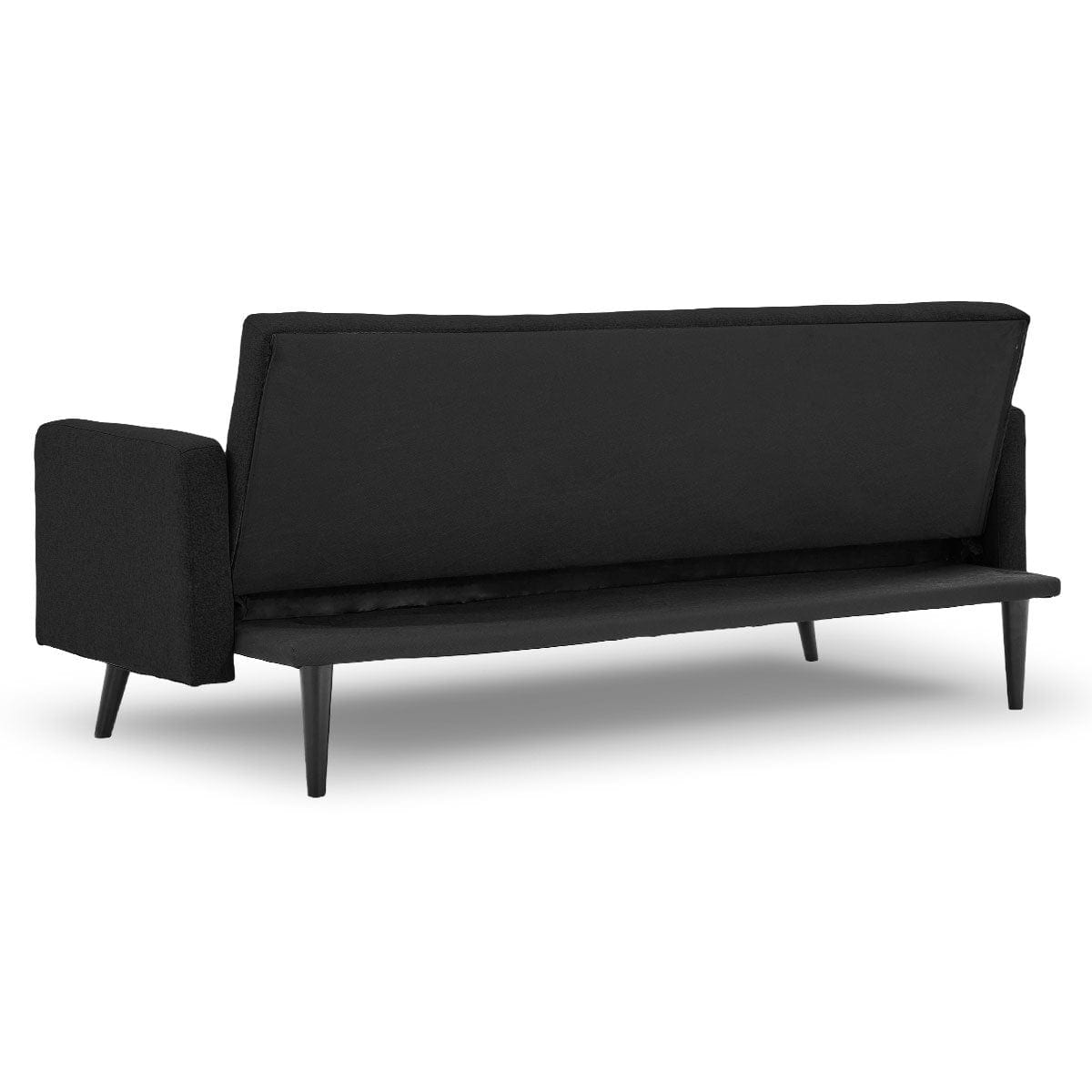 Tufted Faux Linen 3-Seater Sofa Bed With Armrests - Black