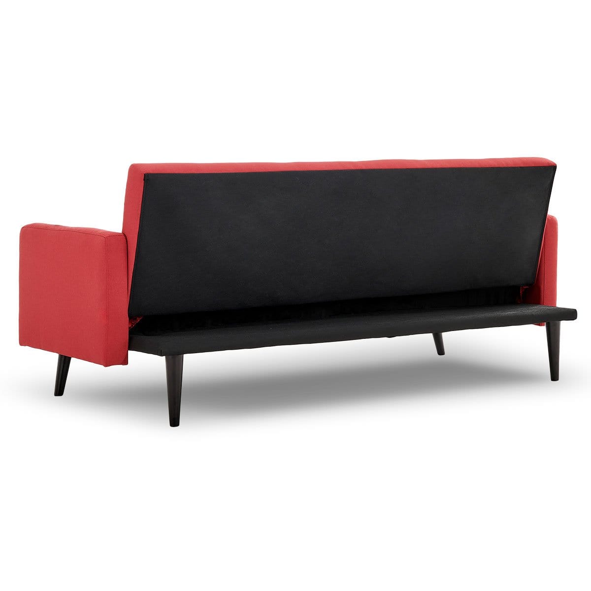 Tufted Faux Linen 3-Seater Sofa Bed With Armrests - Red