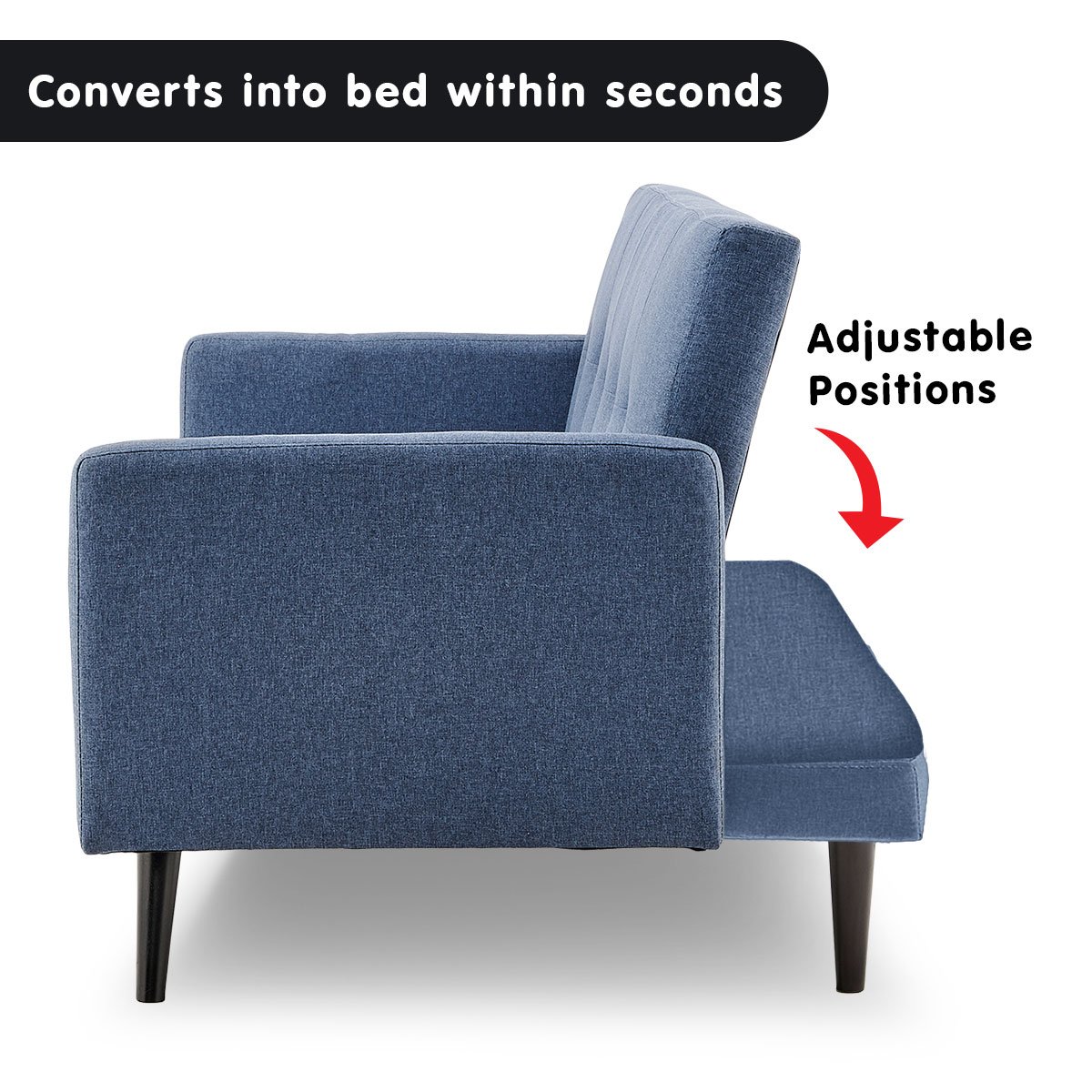 indoor furniture Tufted Linen 3-Seater Sofa Bed with Armrests - Blue