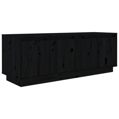 TV Cabinet Black Solid Wood Pine