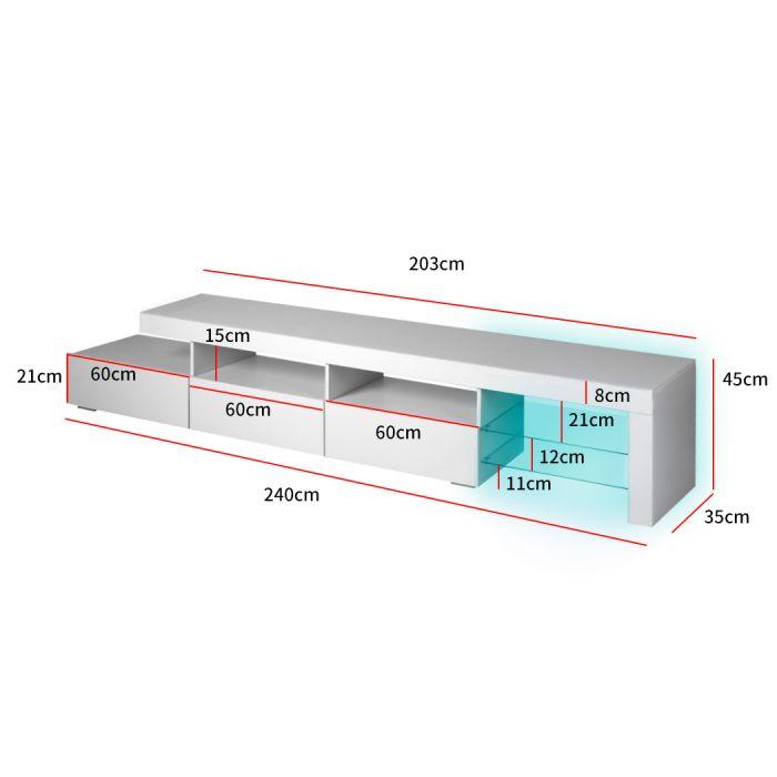 TV Cabinet Entertainment Unit Stand RGB LED Furniture Wooden Shelf 240cm