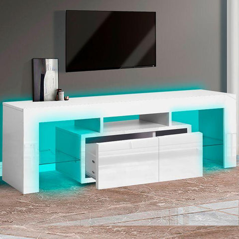 TV Cabinet Entertainment Unit Stand RGB LED Furniture Wooden Shelf