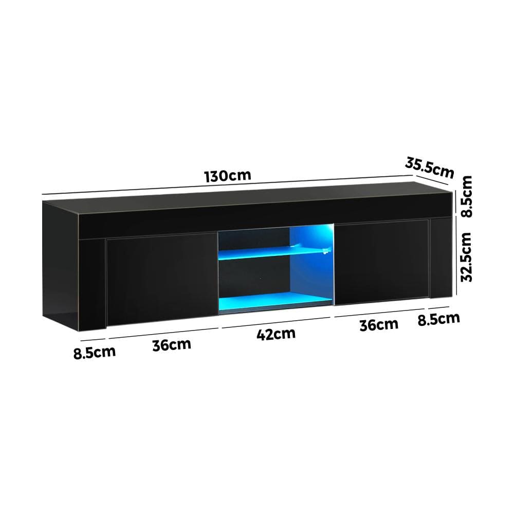 TV Cabinet Entertainment Unit Stand RGB LED Gloss Furniture 130cm Black/White