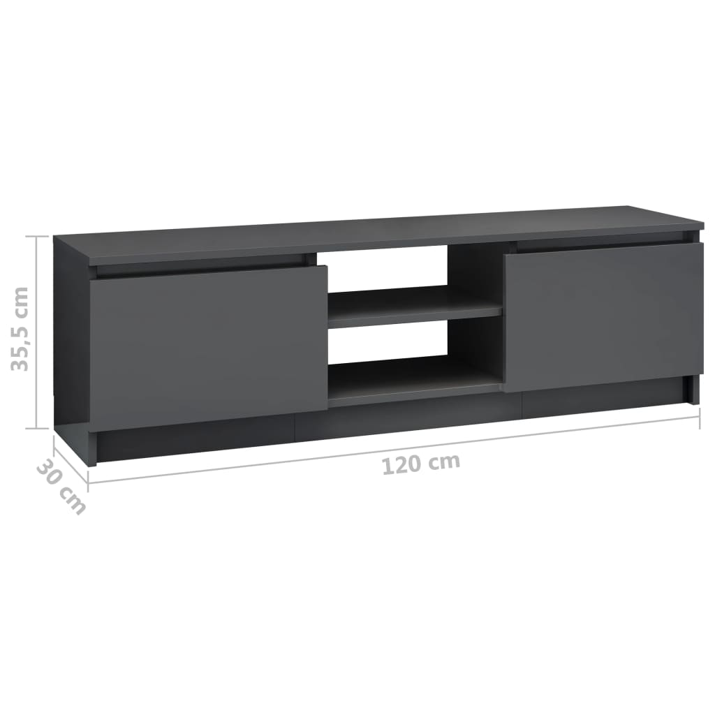 TV Cabinet High Gloss Grey 120x30x35.5 cm Chipboard