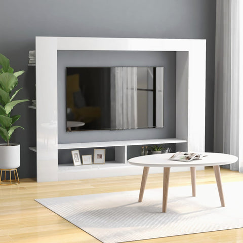 TV Cabinet High Gloss White 152x22x113 cm Chipboard