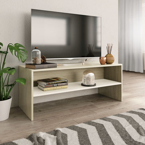 TV Cabinet White and Sonoma Oak 100x40x40 cm Chipboard
