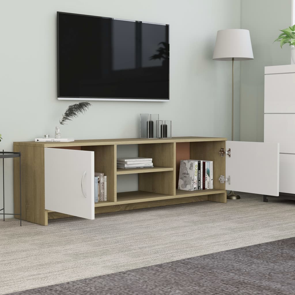 TV Cabinet White and Sonoma Oak 120x30x37,5 cm Chipboard